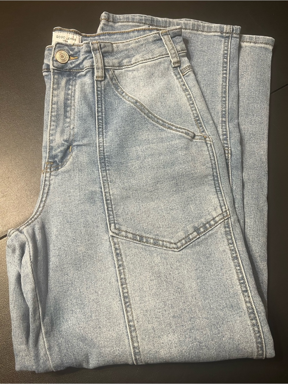Go Go USA Light Blue High-Rise Women’s Jeans with Front Patch Pocket